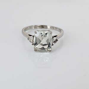 Natural Prasiolite & Topaz Ring Sterling Silver Platinum Finish Sz 7! NEW